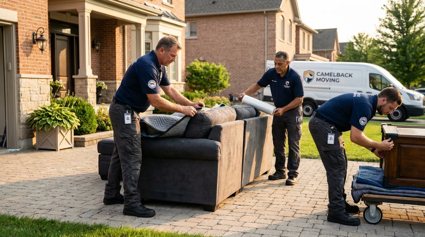 Large estate moving crew wrapping furniture in Blythe, CA